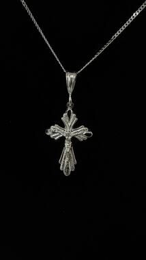 Cross Pendant 925 silver 2mm Curb Chain Necklace 18.5